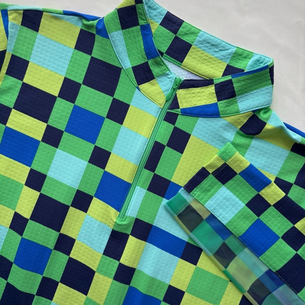 IBKUL Checkered Quarter Zip Long Sleeve Top XXL